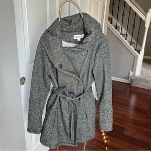 Merona grey sweatshirt coat with belt and button closure women’s small